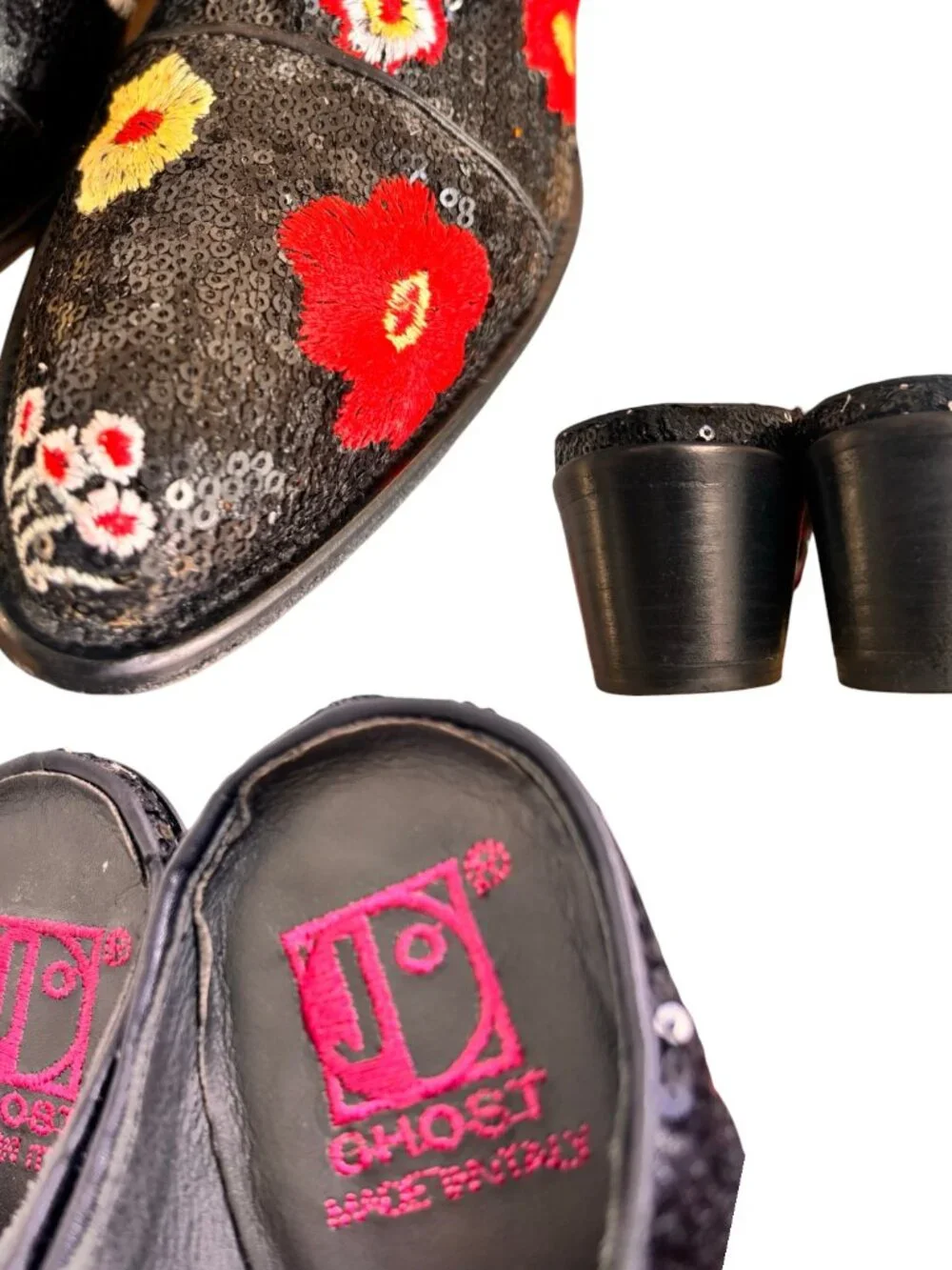RARE 90'S VINTAGE JO GHOST SEQUIN MULES MADE IN ITALY SZ.‎ 8.5/38.5